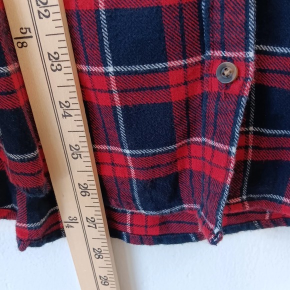 Hollister Flannel Shirt L  Women's Red Blue Plaid Button Down Cotton‎ Top - Picture 5 of 7